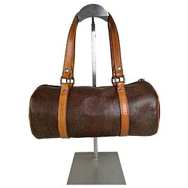 Bolso de cuero grabado Paisley Vintage Etro Brown Tan Camello
