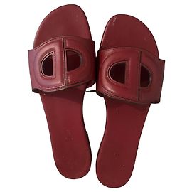 Dior Dway Red Leather Flat Sandals Red