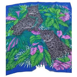 Lenço de seda Salvatore Ferragamo estampa panteras Azul Verde Cinza Roxo