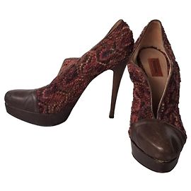 Missoni Décolleté con Platform in Pelle Marrone e Tweed Marrone Altro
