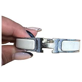 Hermès bracelete em metal e esmalte branco panacotta Prata Branco