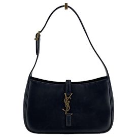 Autre Marque Black Smooth Leather Le 5 A 7 Hobo Shoulder Bag Black