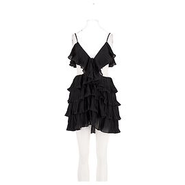 Autre Marque Robe courte noire BARDOT à volants plissés Noir