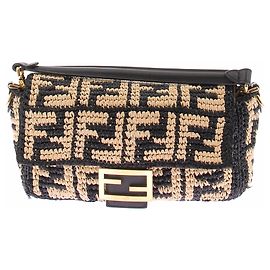 Fendi Strohtasche mit Logo Braun Braun
