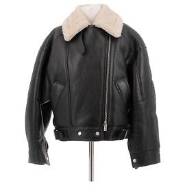 Acne Leder- und Shearling-Mantel Schwarz