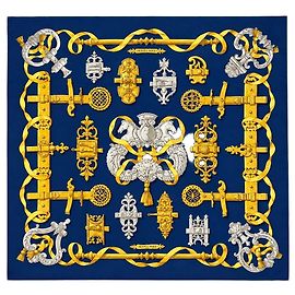 Hermès Lenço de seda Blue Carré 90 Ferronnerie Azul