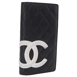 CHANEL Cambon Line Cartera Larga Piel de Cordero Negra CC Otro