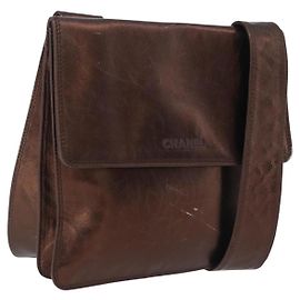 CHANEL Bolsa de Ombro em pele de cordeiro Bronze CC Outro
