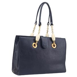 FENDI Sac à main en cuir bleu marine et or Autre