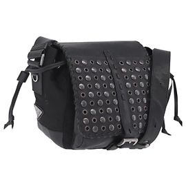 PRADA Studs Schultertasche Nylon Schwarz Silber Andere