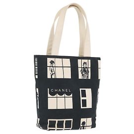CHANEL Sac Cabas Window Line Toile Ivoire Noir CC Autre