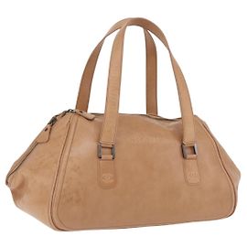 CHANEL COCO Mark Boston Bag Cuir Beige Silver CC Autre
