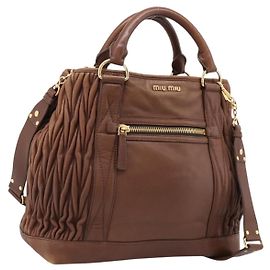 Miu Miu Matelasse Hand Bag Leather 2way Brown Gold Otro