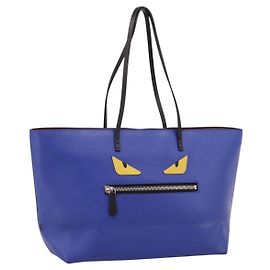 FENDI Monster Tote Bag Leather Blue Silver Altro