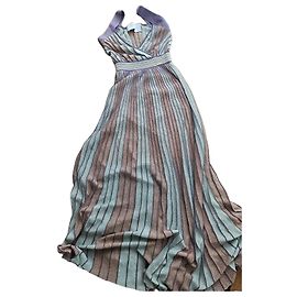 Autre Marque Nenette Milano Plissee Maxikleid Pink Lila Metallisch