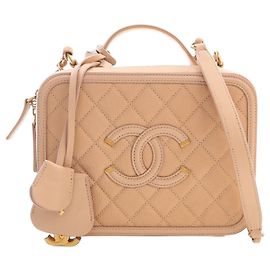 Chanel Beige Medium Caviar CC Filigree Vanity Case Beige