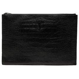 Autre Marque Portadocumentos Saint Laurent de piel grabada efecto cocodrilo negro Negro