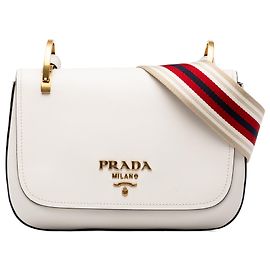 Bolsa Saddle Prada Pionniere em couro de bezerro City branco Branco