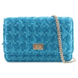 Chanel Blue Quilted Tweed Reissue 2.55 Wallet On Chain Blu
