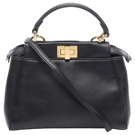 Fendi Black Mini Leather Peekaboo Iconic Satchel Black