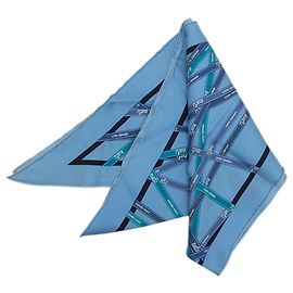 Lenço de seda triangular Hermès Blue Bolduc Pointu Azul Outro