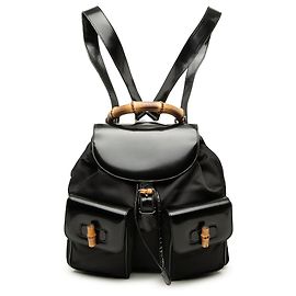 Gucci Black Large Nylon Bamboo Drawstring Backpack Black