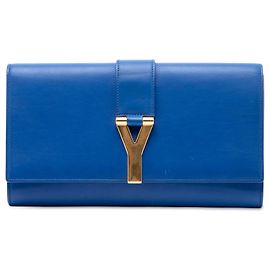 Autre Marque Clutch Saint Laurent Chyc Ligne em couro azul Azul
