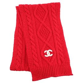 Chanel Cashmere Stole White Red