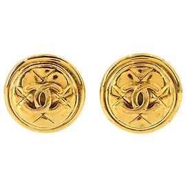 Chanel Coco Mark Gold Clip Earrings Golden