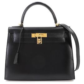 Hermès Hermes Kelly 28 Box Calf Black Handbag Black