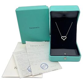 Tiffany & Co. Diamond Heart Necklace Platinum Silvery