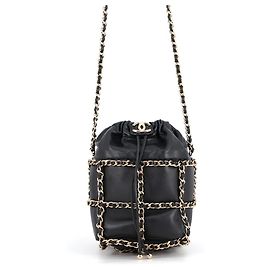 Borsa a tracolla Chanel in pelle d'agnello nera Nero