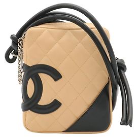 Chanel Cambon Line Coco Mark Small Pochette Schultertasche Schwarz Beige