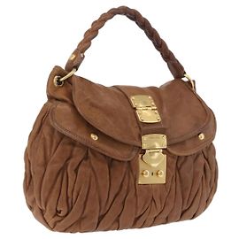 Miu Miu Coffer Convertible Hobo Matelasse Leather Medium Marrone