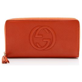 Gucci Leather Soho Zip Around Wallet Orange