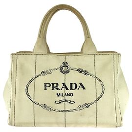 Saco Tote Prada Canapa com placa de logótipo triangular em tela Branco