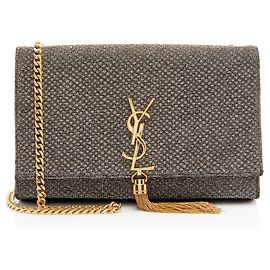 Autre Marque Bolso de hombro mediano Saint Laurent Glitter Monogram Kate Tassel Plata Metálico