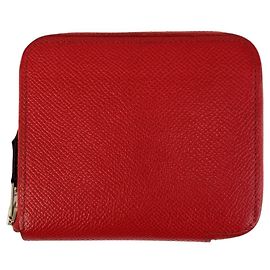 Hermès Portafoglio Hermes Azap Silk In Compact in pelle Epsom e seta Rosso