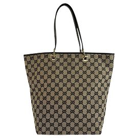 Gucci GG Canvas Leather Tote Bag Black