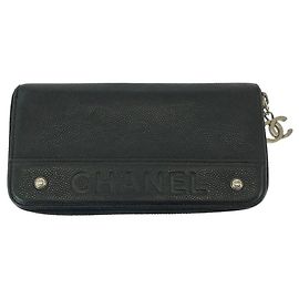 Portafoglio lungo Chanel in pelle Caviar Nero