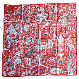 Hermès Pañuelo de seda Exposition Universelle rojo Blanco Roja