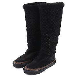 Botas altas Louis Vuitton Snowball Line Monogram em shearling Preto