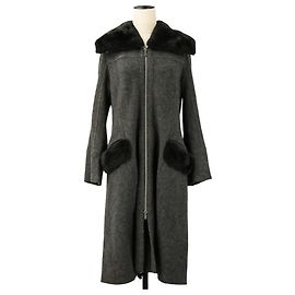 Autre Marque Casaco longo de malha de lã, seda e cashmere com pele de nutria FOXEY Marrom Outro