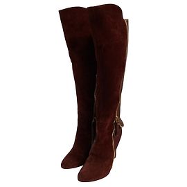 Autre Marque Bottes hautes en daim Sergio Rossi avec design zippé Marron Bordeaux