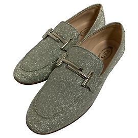Mocassim de couro com glitter DoubleT da TOD'S Prata
