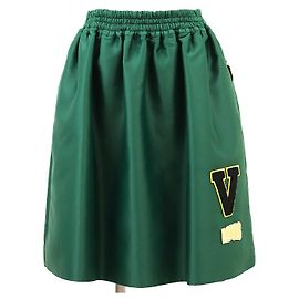 Saia de jersey técnico em mistura de seda com patch e bordado V Logo Louis Vuitton Verde