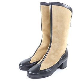 CHANEL Knee-high boots Suede Boots Black Beige Golden