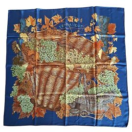 Hermès Carré Vendanges Silk Scarf 90cm Brown Blue