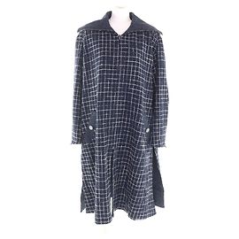 CHANEL Runway-style Wool Tweed Coat Blue Navy blue