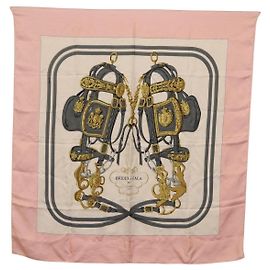 Hermès HERMES Carre 90 Lenço de Seda Rosa Branco Brides de Gala Outro